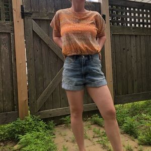 Anthropologie Daily Practice XS Cropped T-Shirt, Fun Orange Multicolor Print